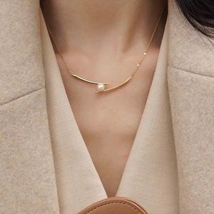 New 18K Gold Vermeil Sterling Silver 925 Bar & Pearl adjustable Necklace